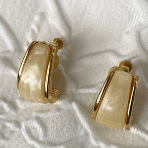 Vintage Napier Faux Mother-Of-Pearl Clip Earrings